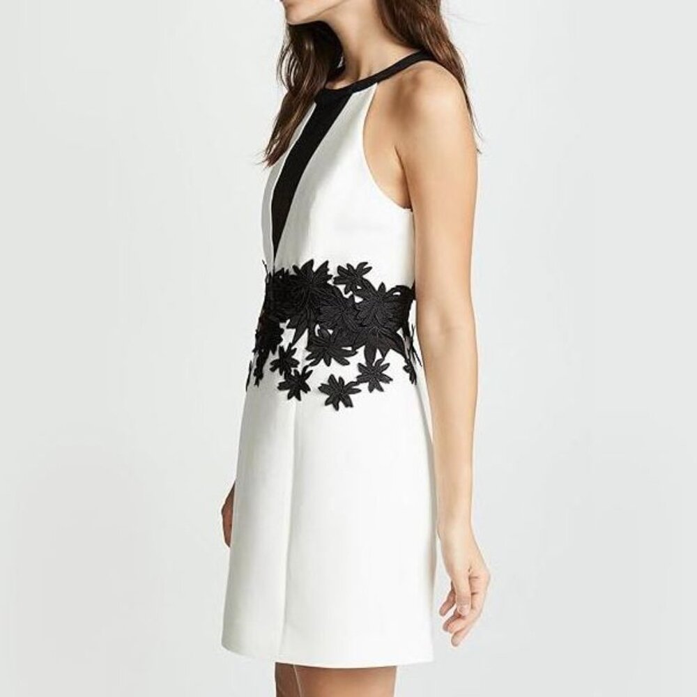 NEW HALSTON Heritage Women Silk Blend Floral Embroidered Round Neck Mini Dress - Picture 3 of 6